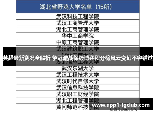 英超最新赛况全解析 争冠激战保级博弈积分榜风云变幻不容错过